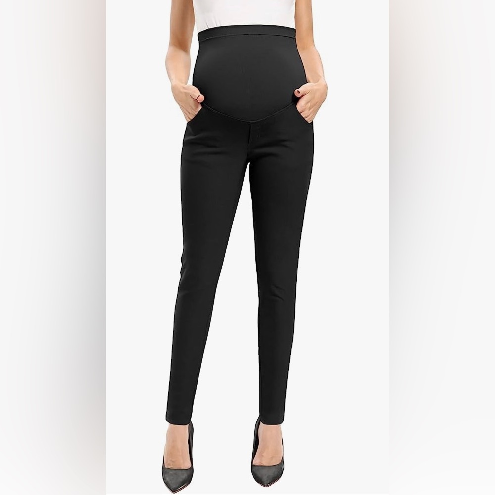 Maternity Pull On Pants, Black, XXL, Adjustable Waist